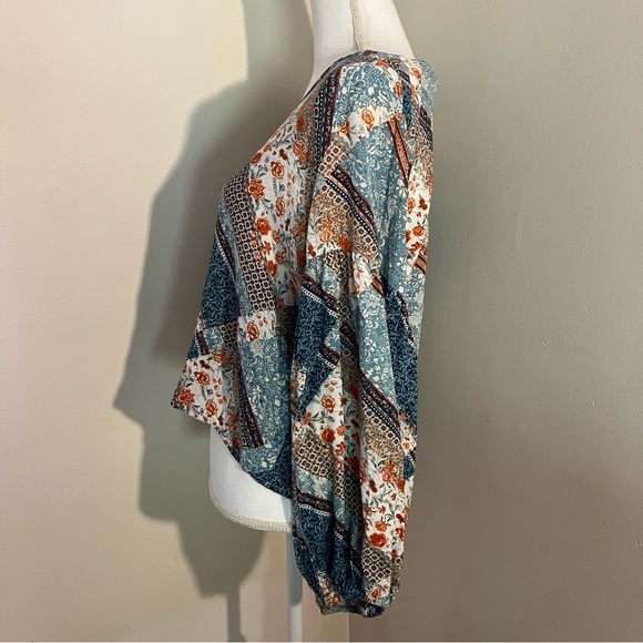 Jaase Handshaped in the Shed colorful floral/paisley balloon sleeve blouse, L - Picture 3 of 7